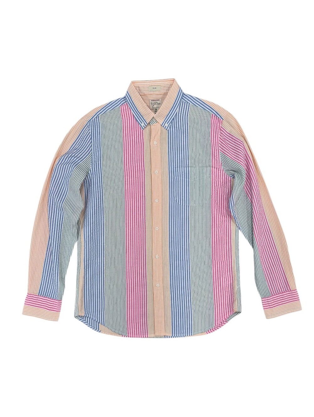 J Crew Seersucker shirt men's medium multicolor striped organic cotton slim fit